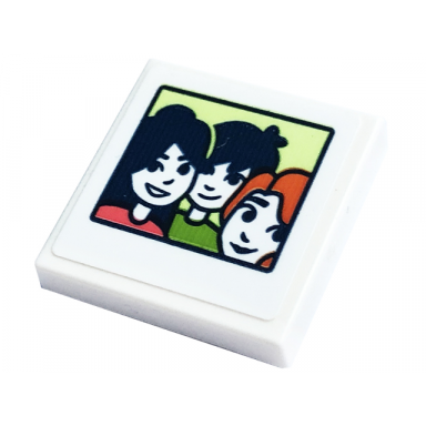 white tile 2 x 2 with picture of boy and 2 girls pattern sticker - set 41754