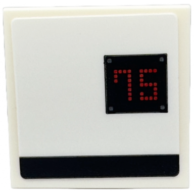 white tile 2 x 2 with black stripe and square with red digital number 75 pattern model left side sticker - set 76916