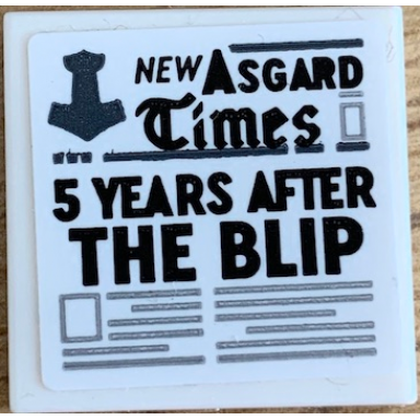 white tile 2 x 2 with newspaper new asgard times and 5 years after the blip pattern sticker - set 76200