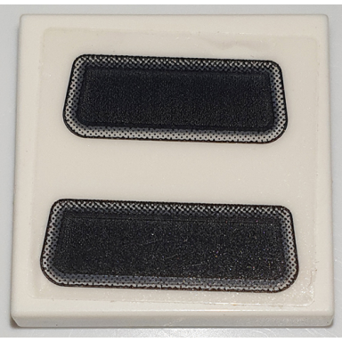 white tile 2 x 2 with 2 black trapezoid air vents with rounded corners pattern sticker - set 76908