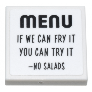 white tile 2 x 2 with black menu if we can fry it you can try it -no salads pattern sticker - set 910011