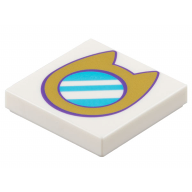 white tile 2 x 2 with gold porthole window with cat ears and medium azure glass pattern