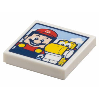 white tile 2 x 2 with photo of super mario and yellow yoshi pattern