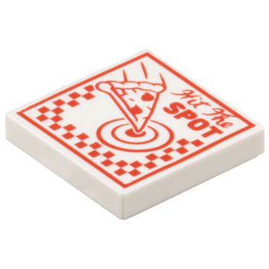 white tile 2 x 2 with pizza box with red hit the spot slice target and checkered pattern