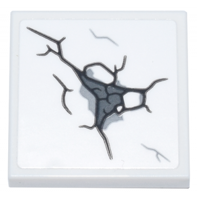 white tile 2 x 2 with black dark bluish gray and light bluish gray cracked stone pattern sticker - set 76266