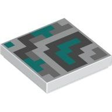 white tile 2 x 2 with pixelated dark bluish gray dark turquoise and light bluish gray shapes and squares pattern minecraft terracotta tiles