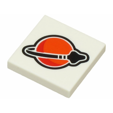 white tile 2 x 2 with reddish orange red and black classic space logo pattern