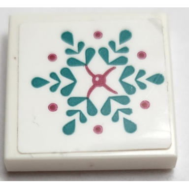 white tile 2 x 2 with cushion with dark turquoise leaves magenta dots and button pattern sticker - set 41167