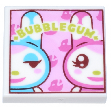 white tile 2 x 2 with medium azure and dark pink rabbits lime bubble gum on bright pink background pattern animal crossing k.k slider album cover