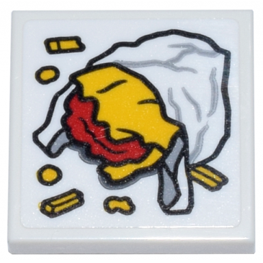 white tile 2 x 2 with white take out wrapper red and yellow junk food shawarma and french fries pattern sticker - set 76269