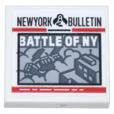 white tile 2 x 2 with newspaper with red stripes black new york bulletin and white battle of ny pattern sticker - set 76269