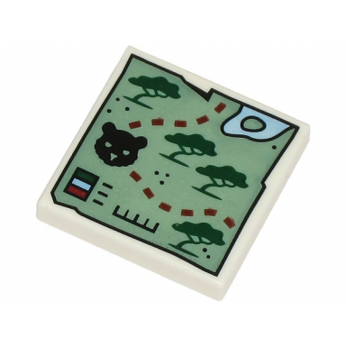 white tile 2 x 2 with map with sand green land dark green trees black tiger head and dark red dotted line pattern