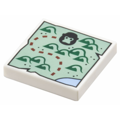 white tile 2 x 2 with map with sand green land dark green hills black gorilla head and dark red dotted line pattern