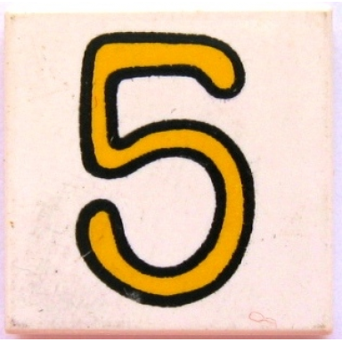 white tile 2 x 2 with number 5 fabuland pattern
