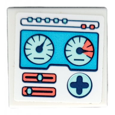 white tile 2 x 2 with medium azure control pattern with dark blue light aqua and coral gauges sliders and directional pad pattern sticker - set 41692
