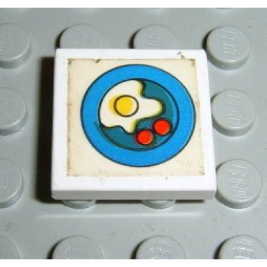 white tile 2 x 2 with blue circle plate fried egg 2 red spots pattern sticker - sets 1561-2 263-1