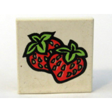 white tile 2 x 2 with fabuland strawberry pattern