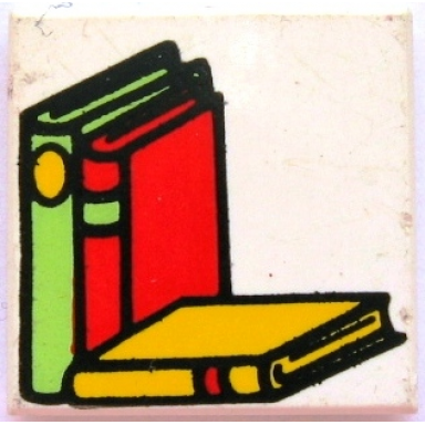 white tile 2 x 2 with fabuland books pattern