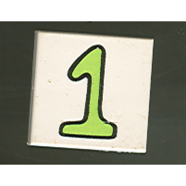 white tile 2 x 2 with number 1 fabuland pattern