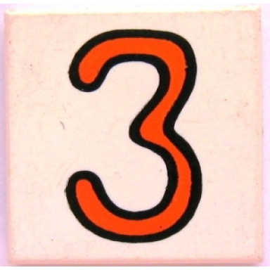 white tile 2 x 2 with number 3 fabuland pattern