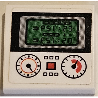 white tile 2 x 2 with red and black gauges buttons psi:23 and psi:20 on screen pattern sticker - set 75883