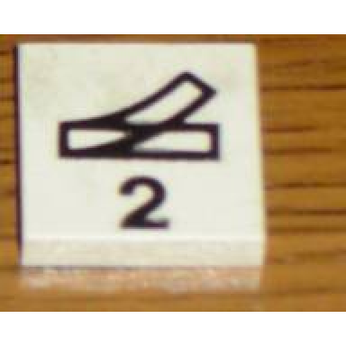 white tile 2 x 2 with black train track switch point left and number 2 pattern