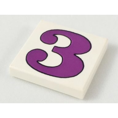 white tile 2 x 2 with number 3 purple pattern