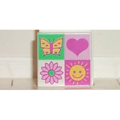white tile 2 x 2 with 4 section heart sun flower butterfly pattern