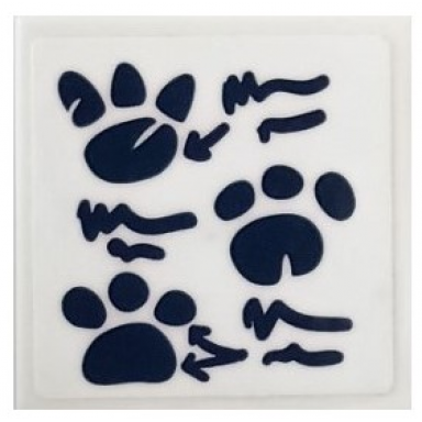 white tile 2 x 2 with dark blue paw prints arrows and writing squiggles pattern sticker - set 41681