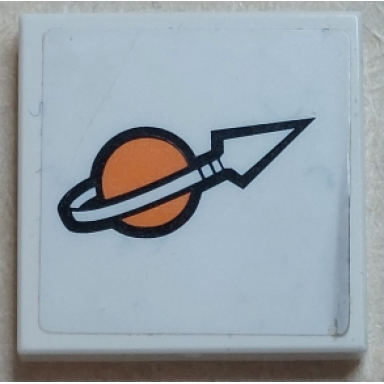 white tile 2 x 2 with orange and white classic space logo pattern sticker - set 7649