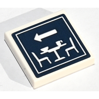 white tile 2 x 2 with arrow and restaurant seating area sign on dark blue background pattern sticker - set 41747
