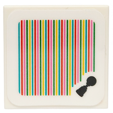 white tile 2 x 2 with super mario scanner code horn pattern sticker - set 72035