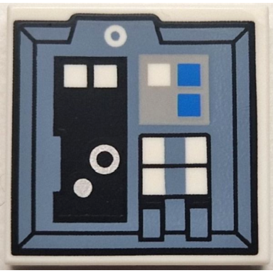 white tile 2 x 2 with sand blue black and light bluish gray sw control panel with circles and blue buttons pattern brickheadz luke skywalker rebel pilot chest panel