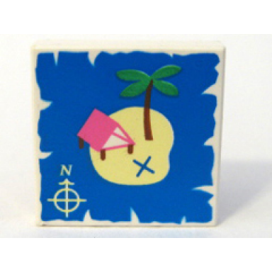 white tile 2 x 2 with map island with x and palm tree pattern