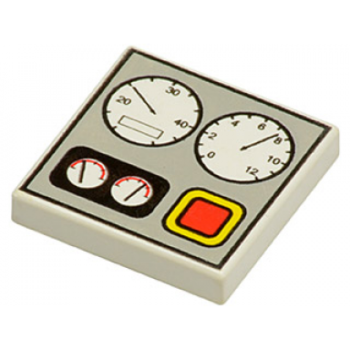 white tile 2 x 2 with gauges and red button on light gray background pattern