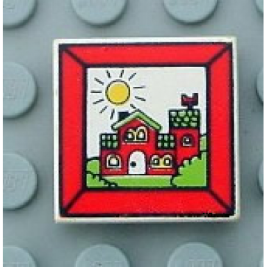 white tile 2 x 2 with fabuland house in frame pattern