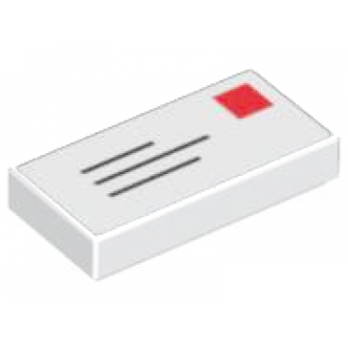 white tile 1 x 2 with blue lines and red square pattern mail envelope with stamp
