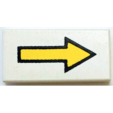 white tile 1 x 2 with yellow arrow long with black outline pattern