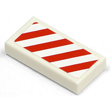 white tile 1 x 2 with diagonal stripes red left pattern sticker - set 7635