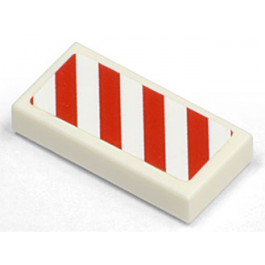 white tile 1 x 2 with diagonal stripes red right pattern sticker - set 7635