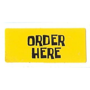 white tile 1 x 2 with black order here on yellow background pattern sticker - set 3825