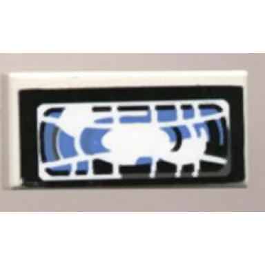 white tile 1 x 2 with black blue dark gray and white headlight pattern sticker - set 8207