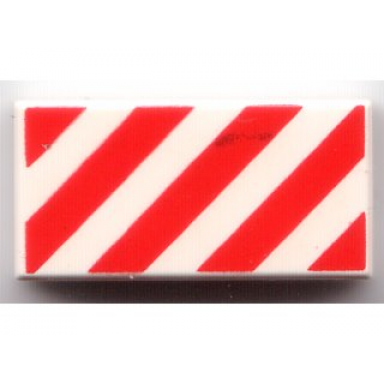 white tile 1 x 2 with red and white danger stripes pattern