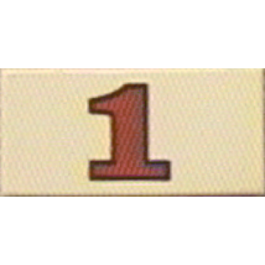 white tile 1 x 2 with red number 1 with black outline pattern