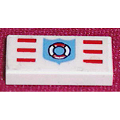 white tile 1 x 2 with coast guard pattern sticker - set 6353