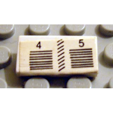 white tile 1 x 2 with number 4 and 5 with black lines pattern sticker - sets 6375-2 6390 10041