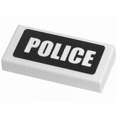 white tile 1 x 2 with white police on black background pattern sticker - sets 7235 7236 7237