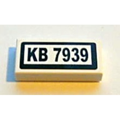 white tile 1 x 2 with black kb 7939 on white background pattern sticker - set 7939