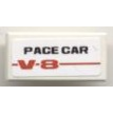 white tile 1 x 2 with pace car v-8 pattern sticker - set 8121