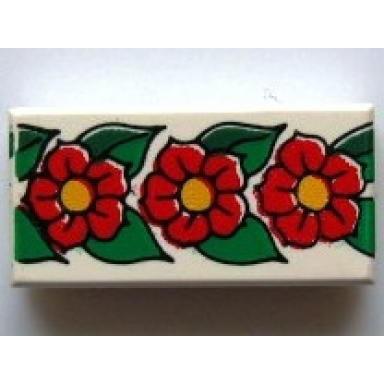 white tile 1 x 2 with scala flower pattern